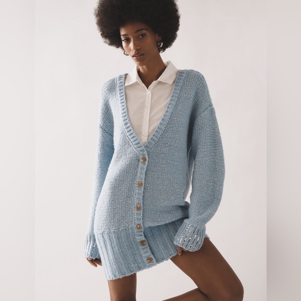 NWT! Anthropologie Maeve Layered Sparkle Cardigan Sweater Mini Dress -Multiple 🪑